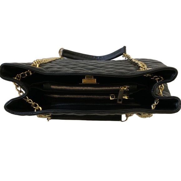 Isabella Rhea black quilted leather handbag purse tote bag with chain straps NWT - Picture 5 of 5